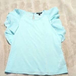 Elegant Light Blue Ruffle Sleeve Top